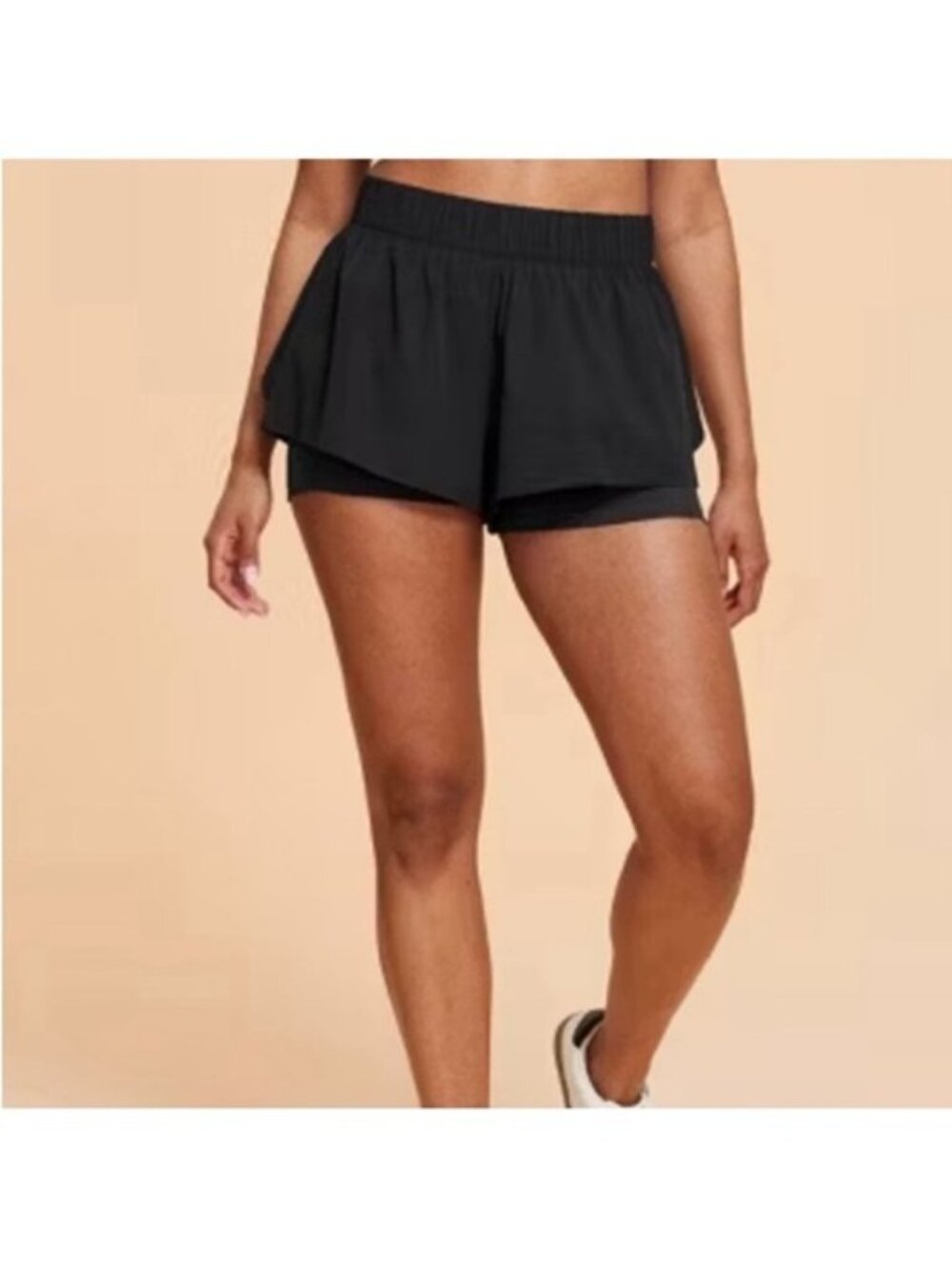 Blogilates Women's Black Woven Ruffle Mid Rise Activewear Shorts Size Large